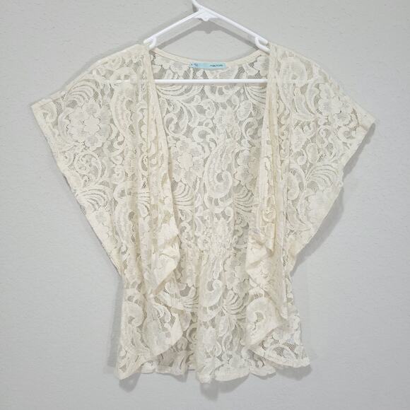 Maurices Lace Cardigan Womens Size Small Cream Floral Sheer Cottage Fairy Boho - Picture 1 of 12